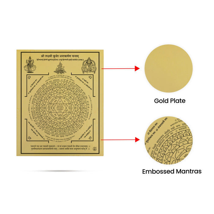 Lakshmi Kubera Dhanakarshana Yantra - 5.5 x 4 Inches | Gold Polish Yantram/ Laxmi Kuber Yantra For Wealth & Prosperity