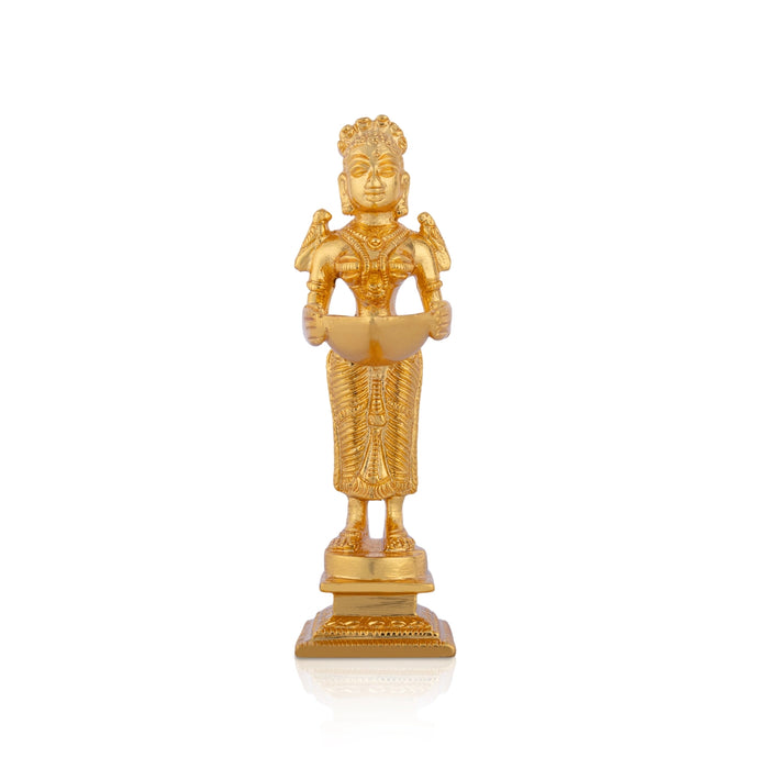 Lady Holding With Brass Lamp - 5 X 1.5 Inches | Brass Deepam/ Gold Polish Standing Deep Lady For Home - Paavai Vilakku / Lady With A Lamp