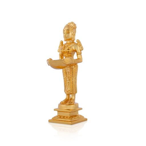 Lady Holding With Brass Lamp - 5 X 1.5 Inches | Brass Deepam/ Gold Polish Standing Deep Lady For Home - Paavai Vilakku / Lady With A Lamp