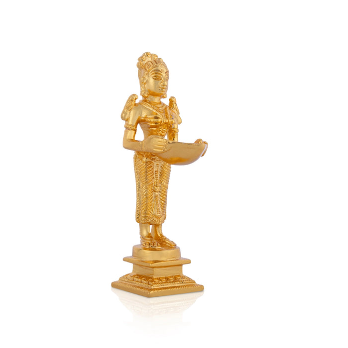 Lady Holding With Brass Lamp - 5 X 1.5 Inches | Brass Deepam/ Gold Polish Standing Deep Lady For Home - Paavai Vilakku / Lady With A Lamp