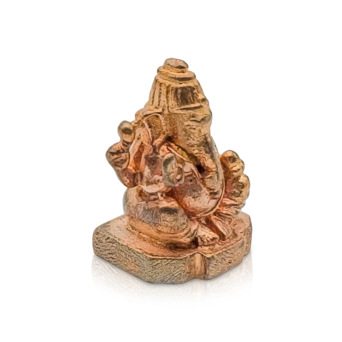 Ganesh Murti Sitting On Base - 1 x 0.5 Inches | Panchaloha Statue/ Ganpati Murti/ Vinayaka Statue for Pooja - Panchaloha Murties