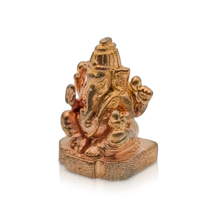 Ganesh Murti Sitting On Base - 1 x 0.5 Inches | Panchaloha Statue/ Ganpati Murti/ Vinayaka Statue for Pooja - Panchaloha Murties