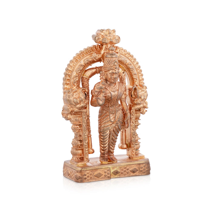 Meenakshi Amman Statue Standing On Base - 3x2 Inches | Panchaloha Statue/ Meenakshi Statue With Arch for Pooja - Panchaloha Murties