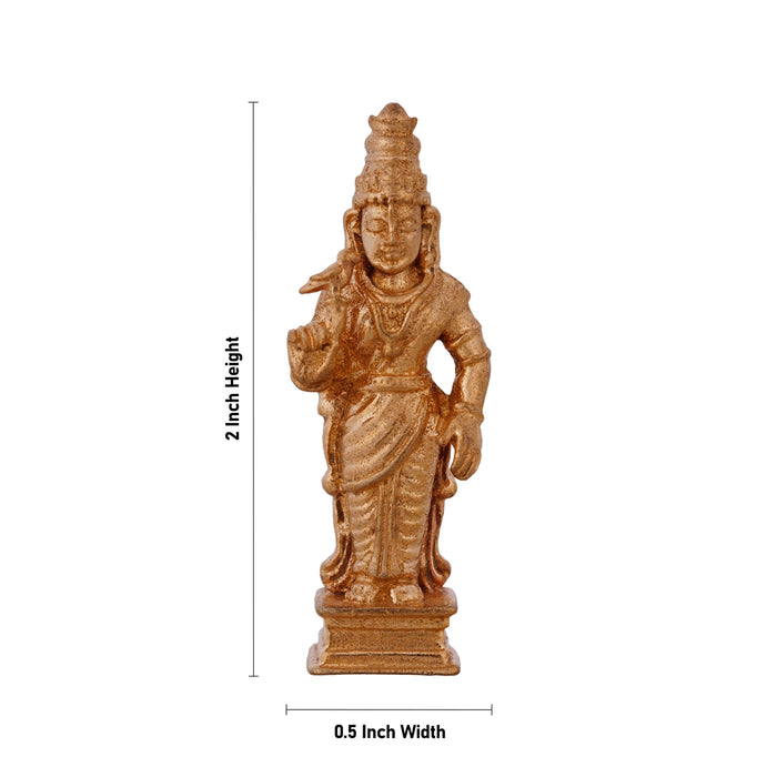 Meenakshi Amman Statue Standing On Base - 2 x 0.5 Inches | Panchaloha Statue/ Meenakshi Statue for Pooja - Panchaloha Murties