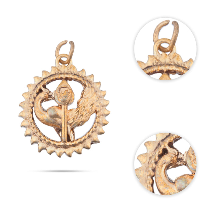 Peacock With Vel Design Dollar - 1 x 1 Inch | Panchaloham Pendant/ Round Shape Locket for Men & Women - Mala & Pendant