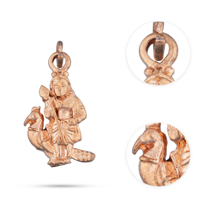 Peacock Murugan Murti Dollar - 1 x 0.5 Inch | Panchaloham Pendant/ Locket for Men & Women - Mala & Pendant