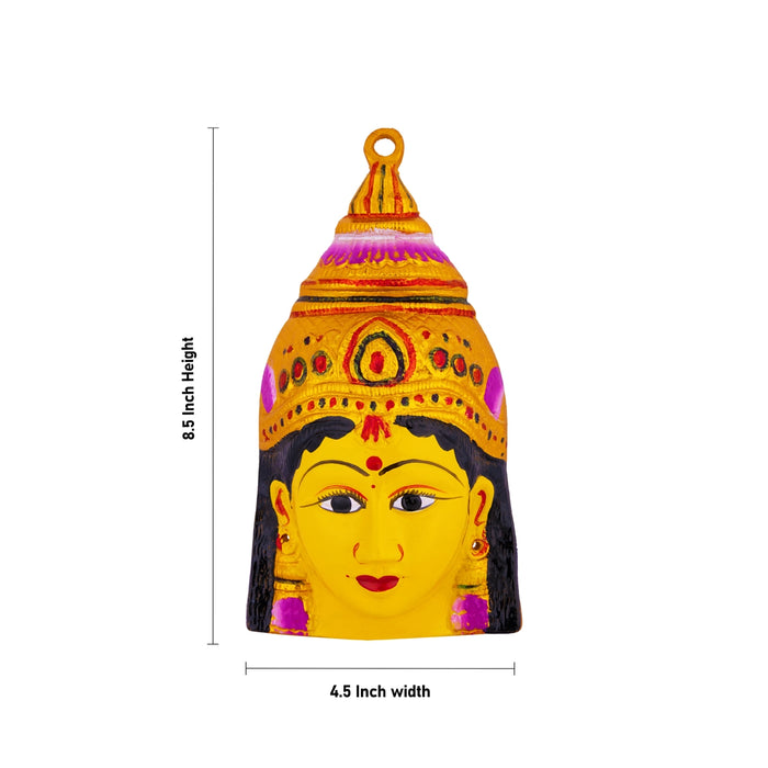 Decorative Lakshmi Face - 8.5 x 4.5 Inches | Zinc Devi Face/ Varalakshmi Ammavari Face For Festive Decor