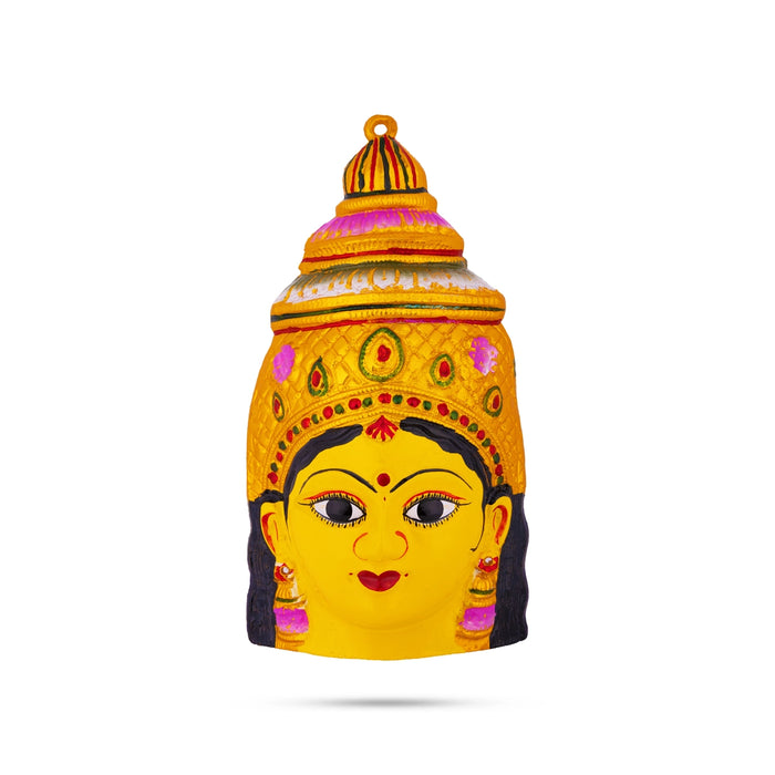 Yellow Devi Face - 11 x 5.5 Inches | Zinc Ammavari Face/ lakshmi Face For Pooja & Varalakshmi Decor