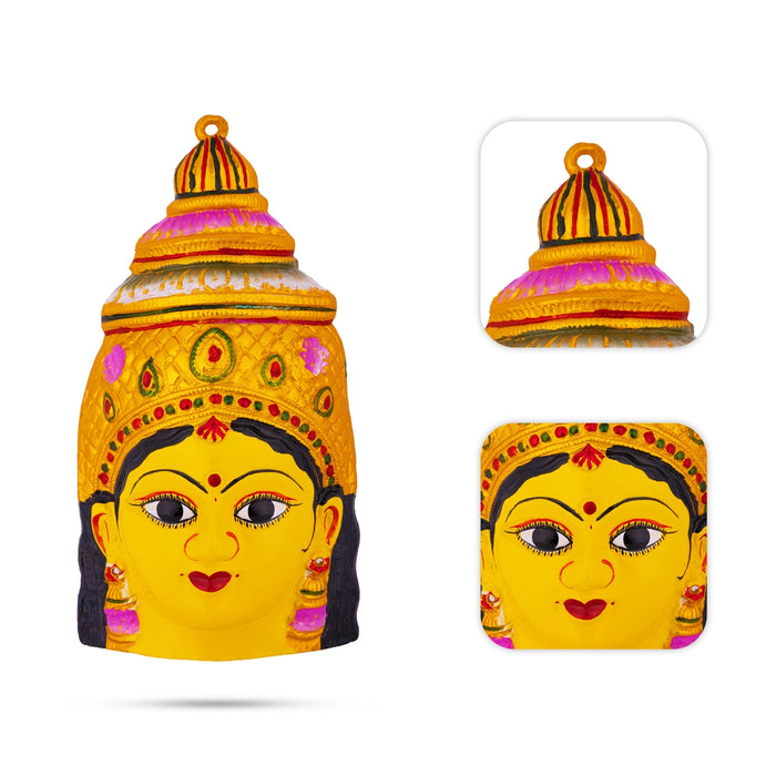 Yellow Devi Face - 11 x 5.5 Inches | Zinc Ammavari Face/ lakshmi Face For Pooja & Varalakshmi Decor