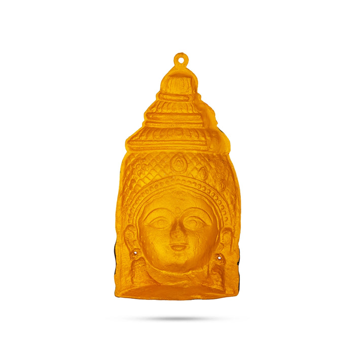 Yellow Devi Face - 11 x 5.5 Inches | Zinc Ammavari Face/ lakshmi Face For Pooja & Varalakshmi Decor