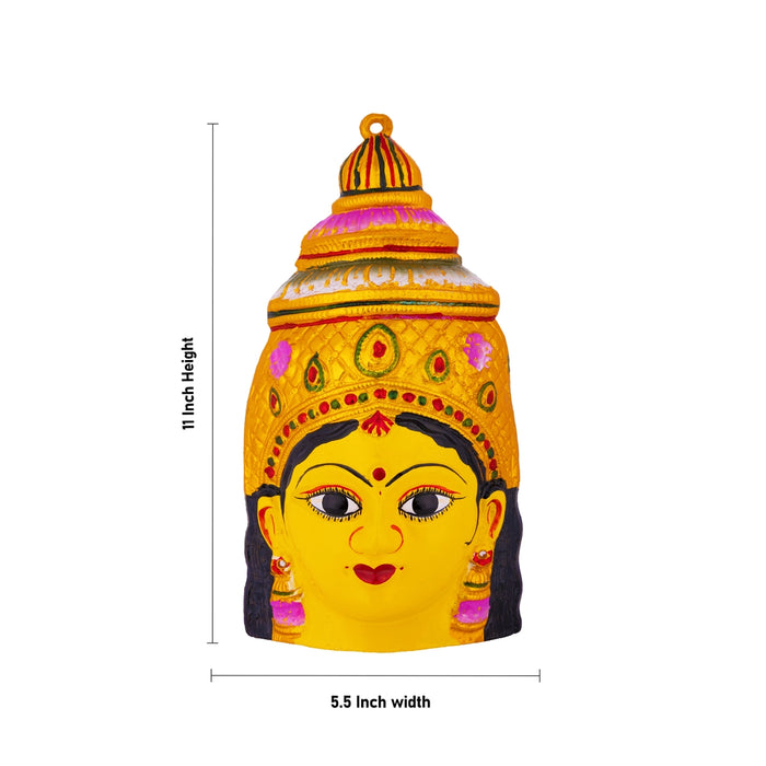 Yellow Devi Face - 11 x 5.5 Inches | Zinc Ammavari Face/ lakshmi Face For Pooja & Varalakshmi Decor