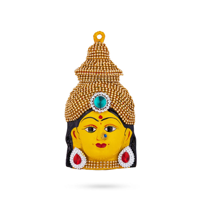 Stone Decorative Amman Face - 7 x 3.5 Inches | Zinc Devi Face/ Ammavari Face for Deity Decor
