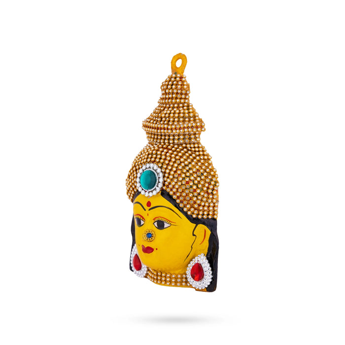 Stone Decorative Amman Face - 7 x 3.5 Inches | Zinc Devi Face/ Ammavari Face for Deity Decor