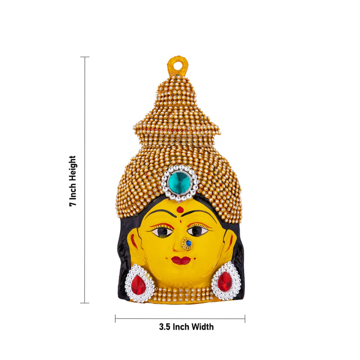 Stone Decorative Amman Face - 7 x 3.5 Inches | Zinc Devi Face/ Ammavari Face for Deity Decor