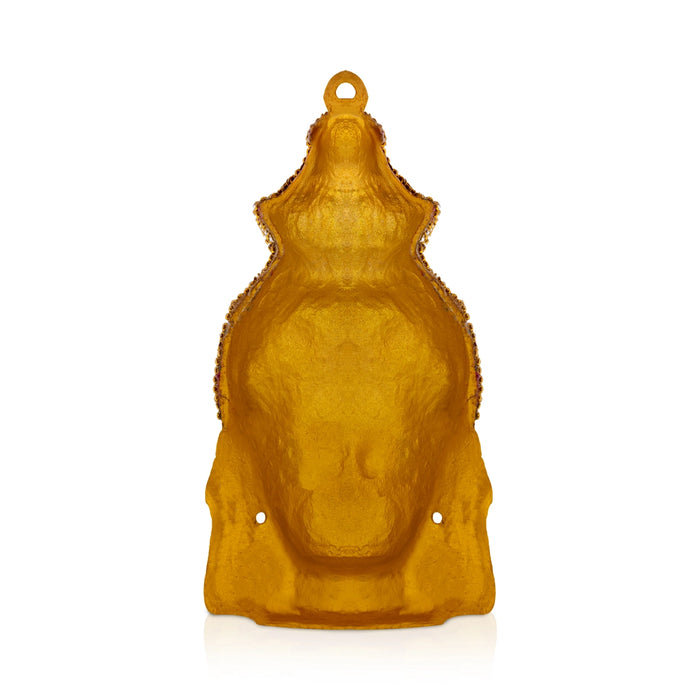Lakshmi Devi Face - 8 x 4 Inches | Decorative Yellow Amman Mugam/ Zinc Ammavari Face for Varalakshmi Decor