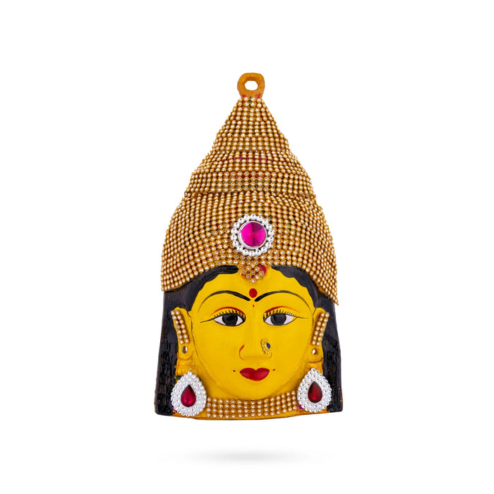 Decorative Lakshmi Devi Face - 8.5 x 5 Inches | Zinc Yellow Amman Face / Ammavari Mugam for Varalakshmi Decor