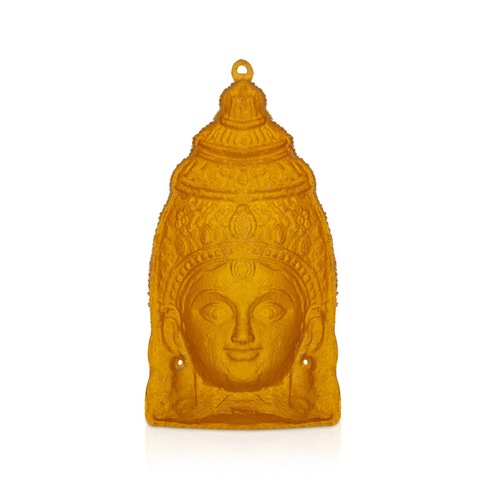 Decorative Lakshmi Devi Face - 11 x 5.5 Inches | Zinc Yellow Amman Face / Ammavari Mugam for Varalakshmi Decor