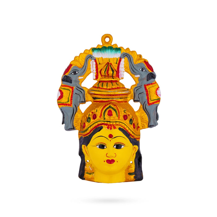 Yellow Devi Face with Ring - 8.5 x 6.5 Inches | Zinc Ammavari Face/ Decorative Devi Mukhavata for Deity Decor