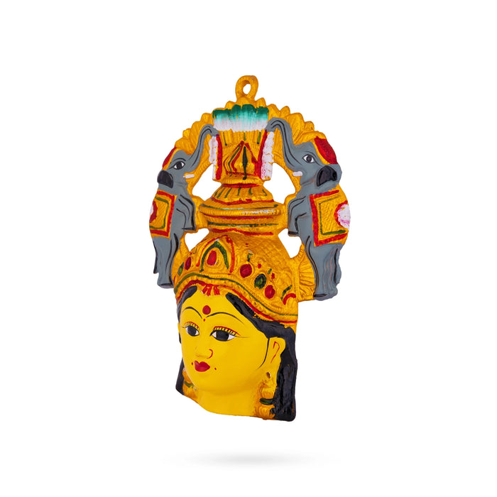 Yellow Devi Face with Ring - 8.5 x 6.5 Inches | Zinc Ammavari Face/ Decorative Devi Mukhavata for Deity Decor