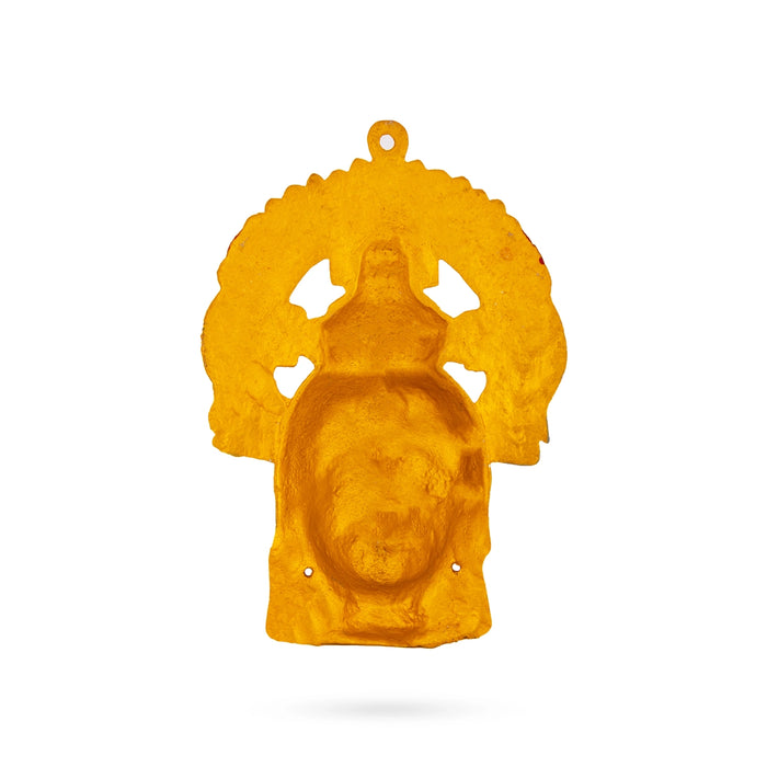 Yellow Devi Face with Ring - 8.5 x 6.5 Inches | Zinc Ammavari Face/ Decorative Devi Mukhavata for Deity Decor