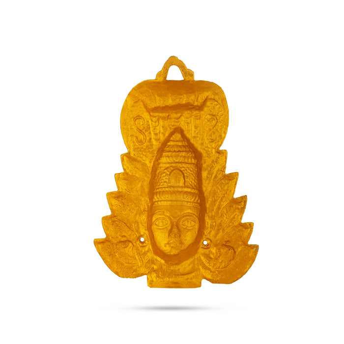 Amman Face with Nagam - 9 x 7.5 Inches | Zinc Devi Face / Yellow Amman Face For Temple & Pooja Room Wall Decor