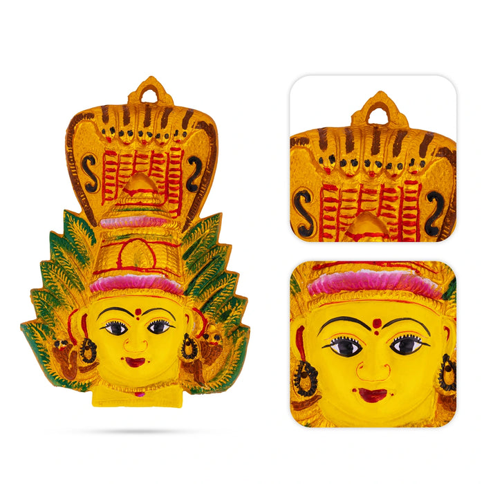 Zinc Amman Face with Nagam - 10 x 7 Inches | Goddess Wall Hanging/ Devi face For Temple & Spiritual Decor