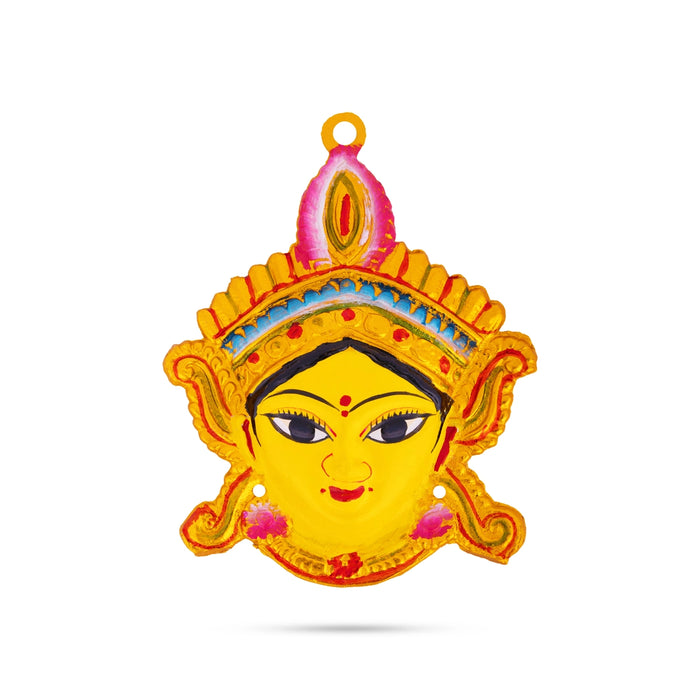 Amman Face - 7.5 x 5.5 Inches | Zinc Durga Maa Face/ Yellow Amman Mugam for Deity Alangaram