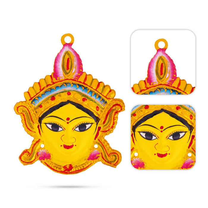 Amman Face - 7.5 x 5.5 Inches | Zinc Durga Maa Face/ Yellow Amman Mugam for Deity Alangaram
