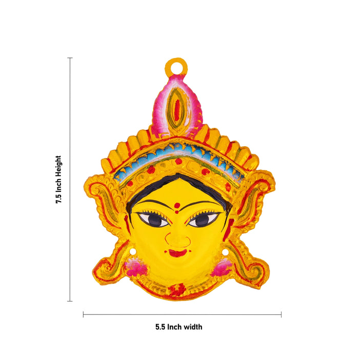 Amman Face - 7.5 x 5.5 Inches | Zinc Durga Maa Face/ Yellow Amman Mugam for Deity Alangaram