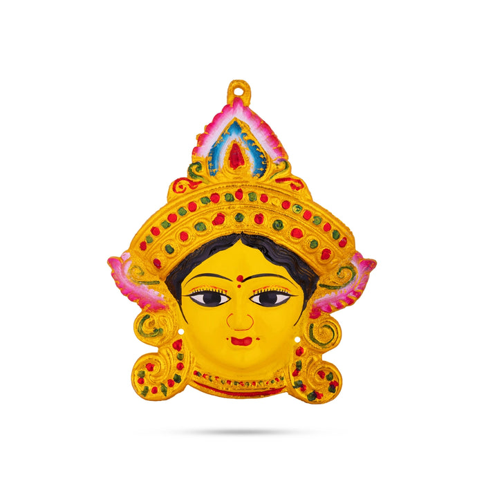 Decorative Durga Face - 9 x 7.5 Inches | Zinc Devi Face/ Varalakshmi Decor/ Ammavari Face For Festive Decoration