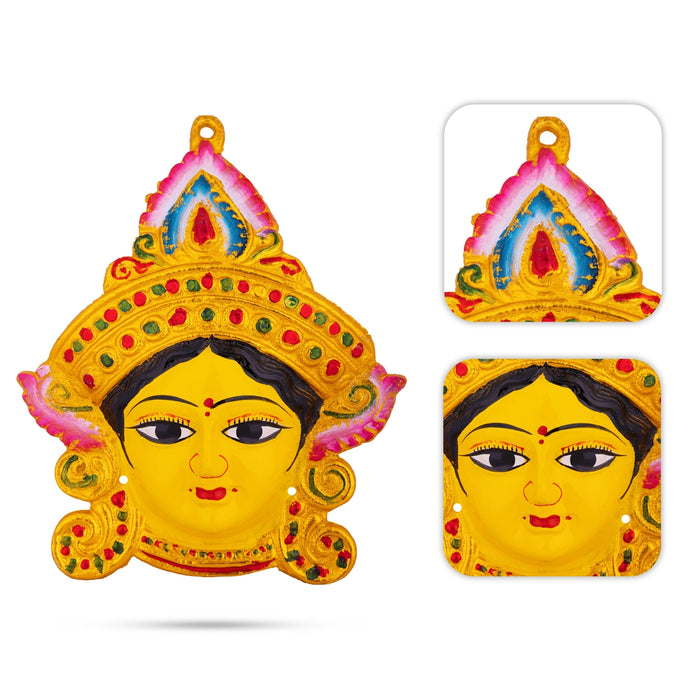 Decorative Durga Face - 9 x 7.5 Inches | Zinc Devi Face/ Varalakshmi Decor/ Ammavari Face For Festive Decoration