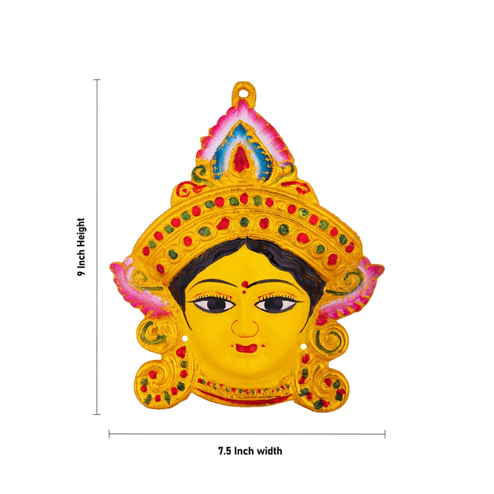 Decorative Durga Face - 9 x 7.5 Inches | Zinc Devi Face/ Varalakshmi Decor/ Ammavari Face For Festive Decoration