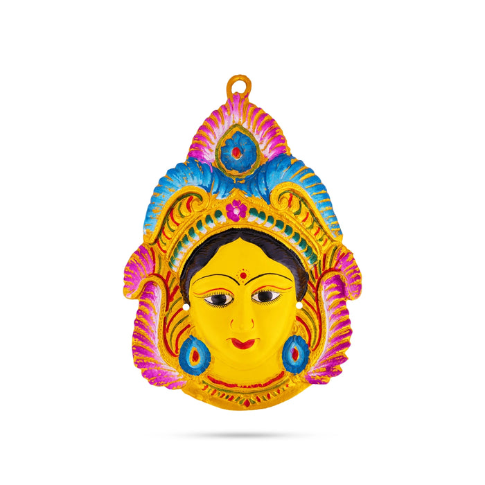 Zinc Devi Face - 13 x 9 Inches | Yellow Amman Face/ Durga Maa Face For Varalakshmi Décor