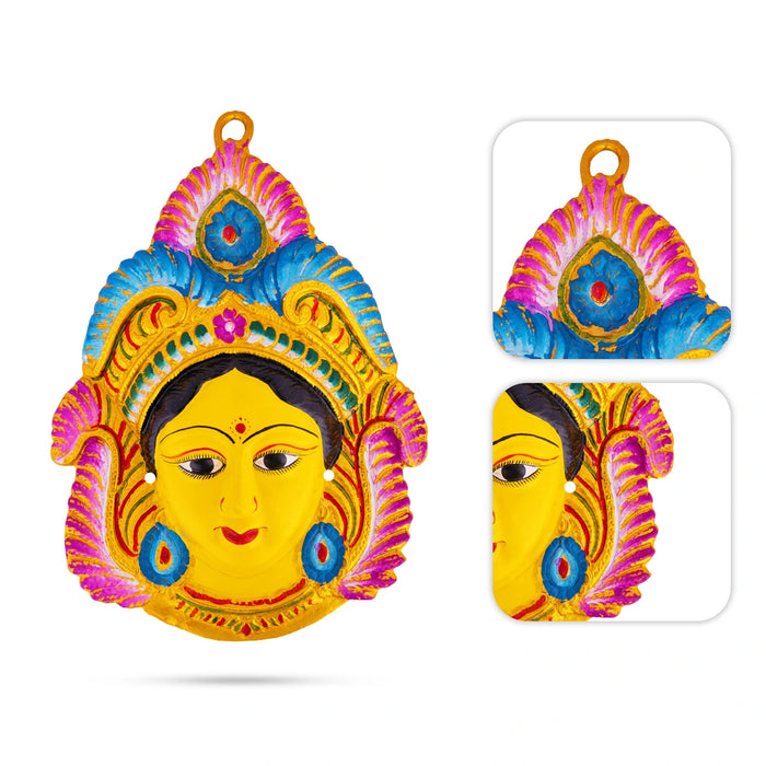 Zinc Devi Face - 13 x 9 Inches | Yellow Amman Face/ Durga Maa Face For Varalakshmi Décor