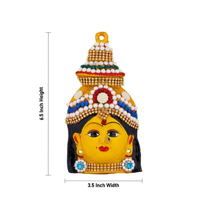 Lakshmi Devi Face - 6.5 x 3.5 Inches | Zinc Amman Mugam/ Stone Ammavari Face for Varalakshmi Decor