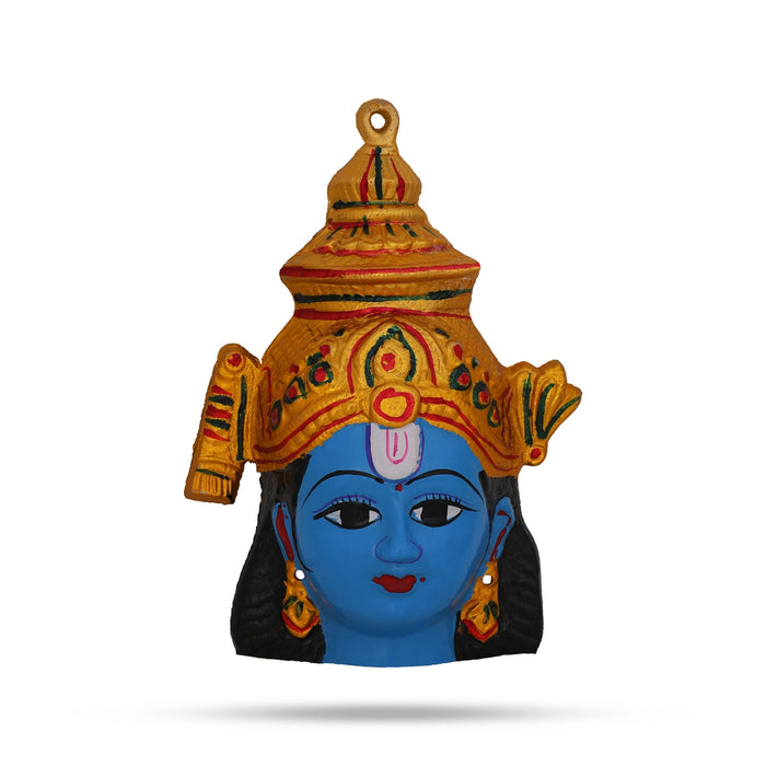 Krishnar Face - 7.5 x 5 Inches | Zinc Krishna Face / Laddu Gopal Face / Krishna Bhagawan Mugam for Deity