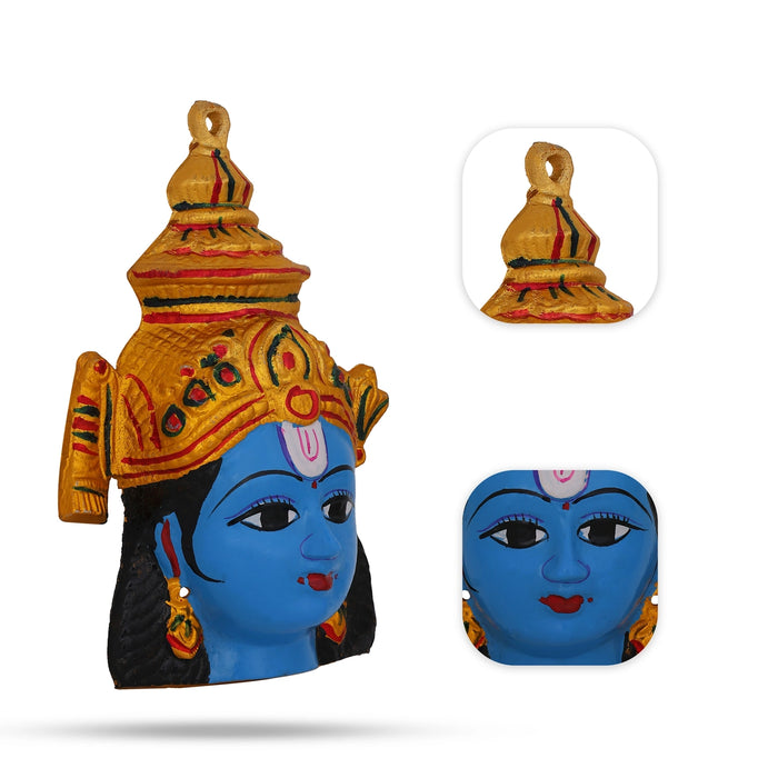 Krishnar Face - 7.5 x 5 Inches | Zinc Krishna Face / Laddu Gopal Face / Krishna Bhagawan Mugam for Deity