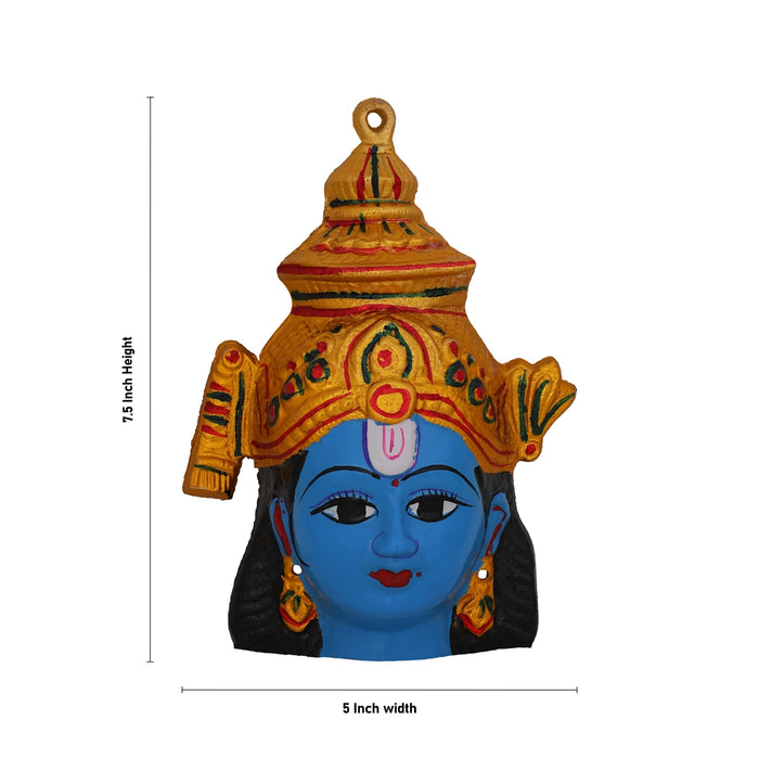 Krishnar Face - 7.5 x 5 Inches | Zinc Krishna Face / Laddu Gopal Face / Krishna Bhagawan Mugam for Deity