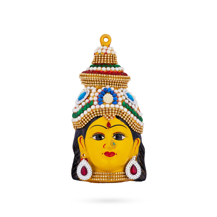 Lakshmi Devi Face - 7.5 x 5 Inches | Decorative Yellow Amman Mugam/ Zinc Ammavari Face for Varalakshmi Decor