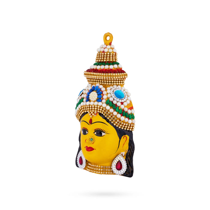Lakshmi Devi Face - 7.5 x 5 Inches | Decorative Yellow Amman Mugam/ Zinc Ammavari Face for Varalakshmi Decor