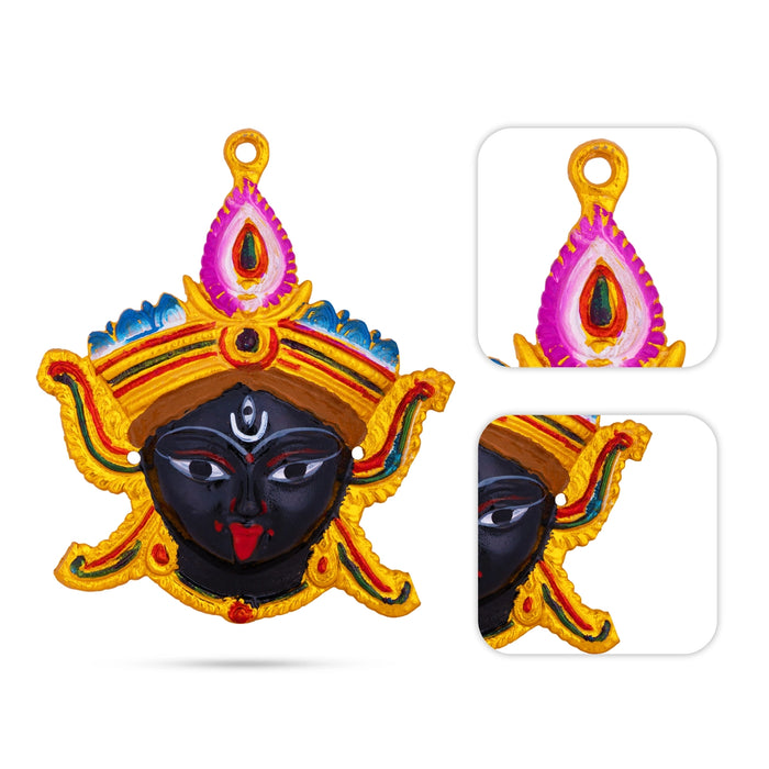 Kali Face Wall Hanging - 6 x 5 Inches | Zinc Goddess Kali Devi face/ Wall Hanger For Spiritual Decor