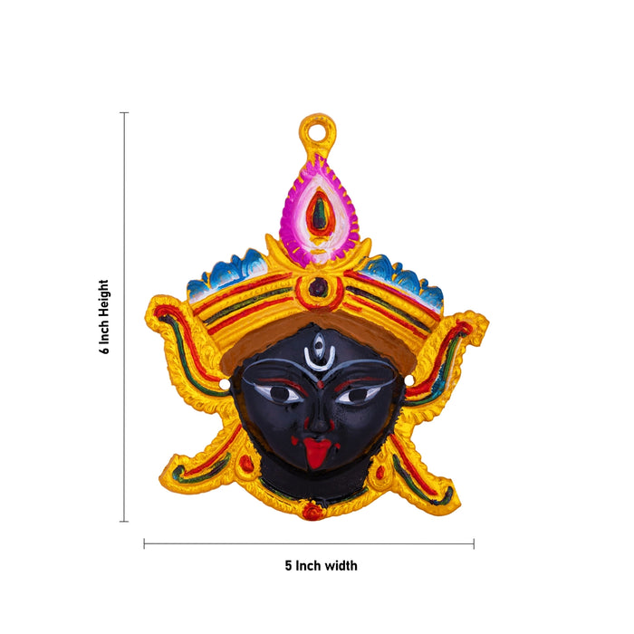 Kali Face Wall Hanging - 6 x 5 Inches | Zinc Goddess Kali Devi face/ Wall Hanger For Spiritual Decor