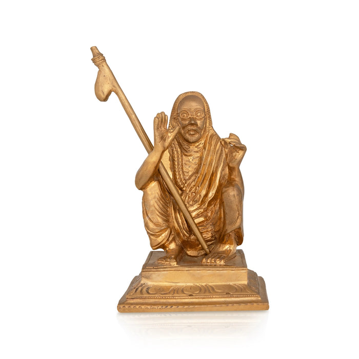 Maha Periyava Statue Sitting On Base - 5.5 x 3.75 Inches | Panchaloha Statue / Periyava Idol for Pooja & Worship - Panchaloha Murties