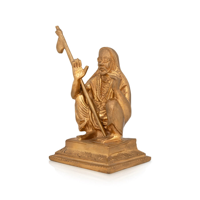 Maha Periyava Statue Sitting On Base - 5.5 x 3.75 Inches | Panchaloha Statue / Periyava Idol for Pooja & Worship - Panchaloha Murties