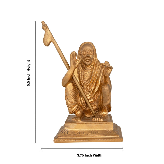 Maha Periyava Statue Sitting On Base - 5.5 x 3.75 Inches | Panchaloha Statue / Periyava Idol for Pooja & Worship - Panchaloha Murties