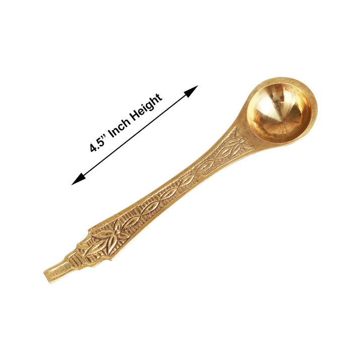 Brass Achmani - 4.5 x 1 Inches | Achmani Spoon/ Pooja Spoon/ Nagam Handle Uddharani for Pooja