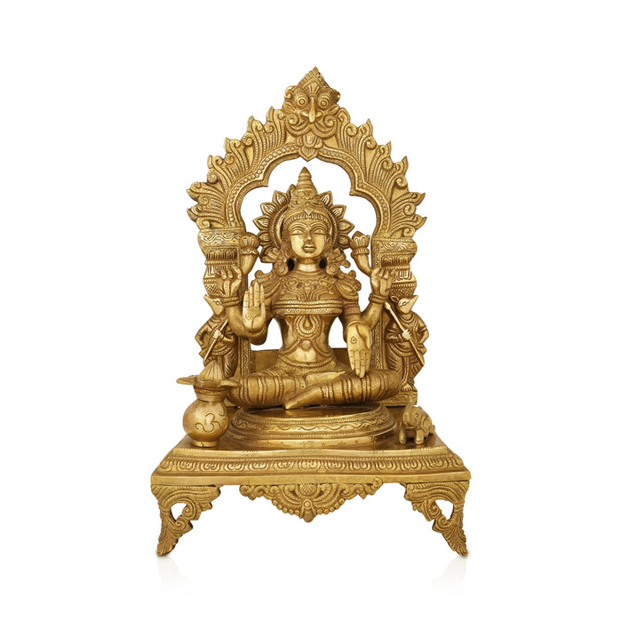 Lakshmi Sitting on Chowki Murti - 17.5 x 10 Inches | Antique Brass Idol/ Lakshmi Statue/ Laxmi Idol For Pooja - Brass Murties