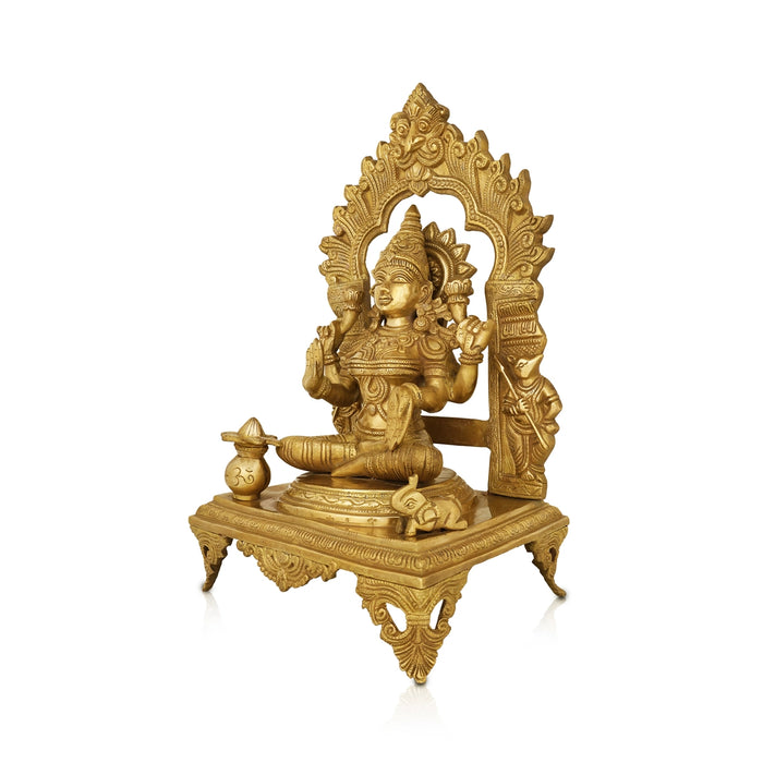 Lakshmi Sitting on Chowki Murti - 17.5 x 10 Inches | Antique Brass Idol/ Lakshmi Statue/ Laxmi Idol For Pooja - Brass Murties