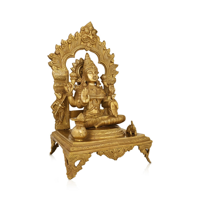 Lakshmi Sitting on Chowki Murti - 17.5 x 10 Inches | Antique Brass Idol/ Lakshmi Statue/ Laxmi Idol For Pooja - Brass Murties
