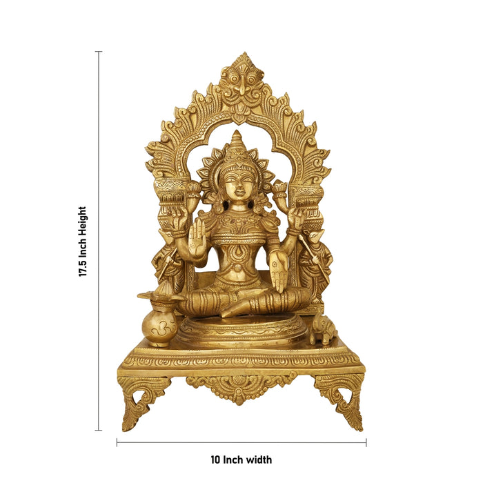 Lakshmi Sitting on Chowki Murti - 17.5 x 10 Inches | Antique Brass Idol/ Lakshmi Statue/ Laxmi Idol For Pooja - Brass Murties